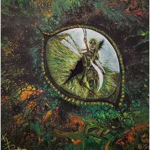 Art Print from my Original Work 12" x 12" "Dragon Eye Reflecting Warrior Woman"